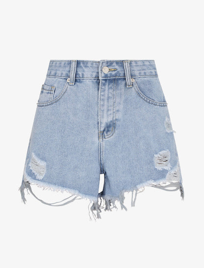 Short en jean à bords effilochés - Bleu clair - 1