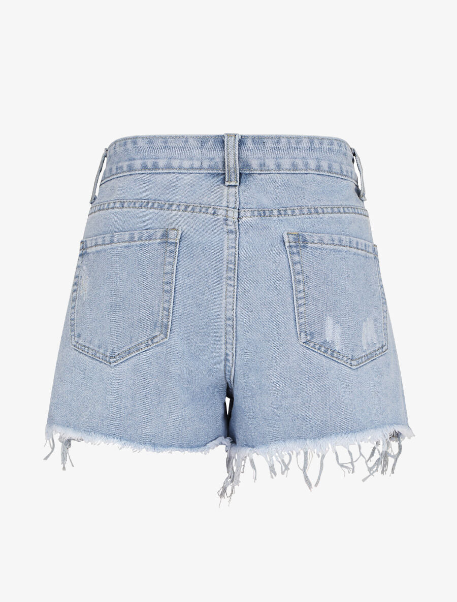 Short en jean à bords effilochés - Bleu clair - 2