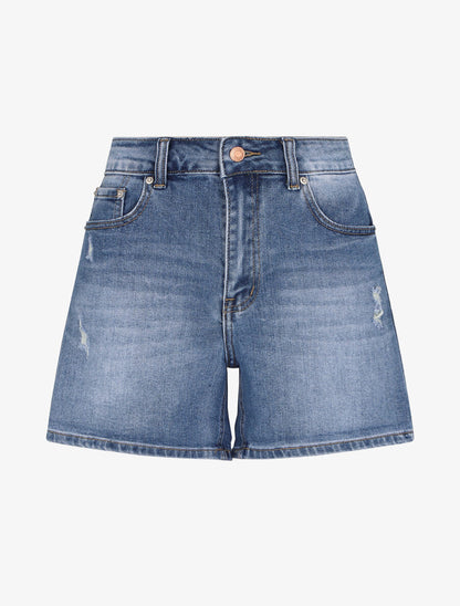 Short délavé et déchiré coupe droite - Bleu - 1