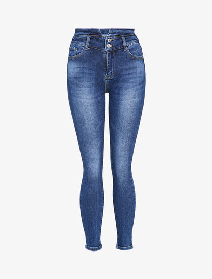 Jean skinny à taille haute stylisée - Bleu denim - 1