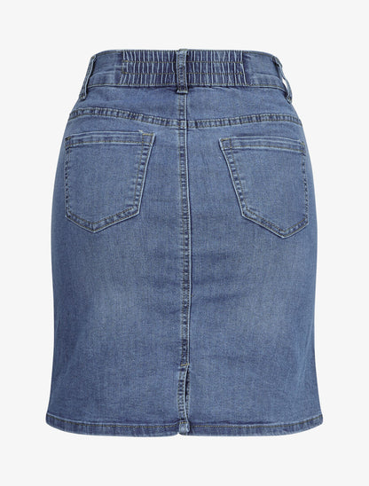 Jupe en jean à taille élastiquée - Bleu denim - 2