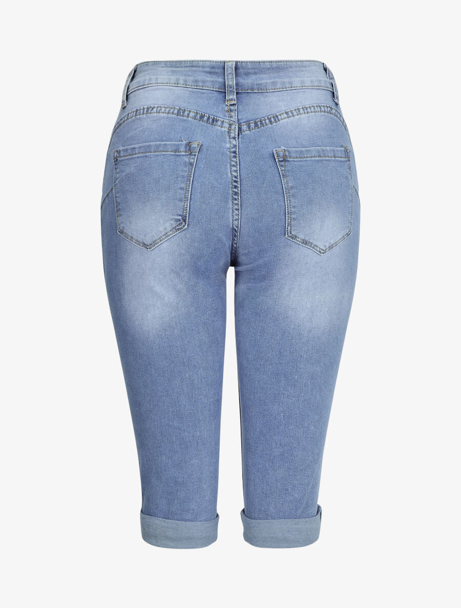 Pantacourt push up à ourlets - Bleu denim - 2