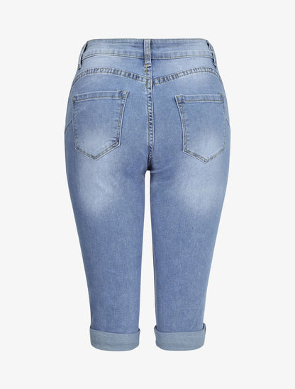 Pantacourt push up à ourlets - Bleu denim - 2