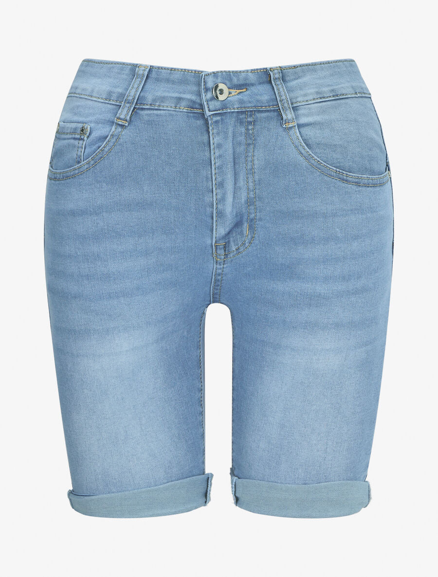 Bermuda push up à ourlets - Bleu denim - 1