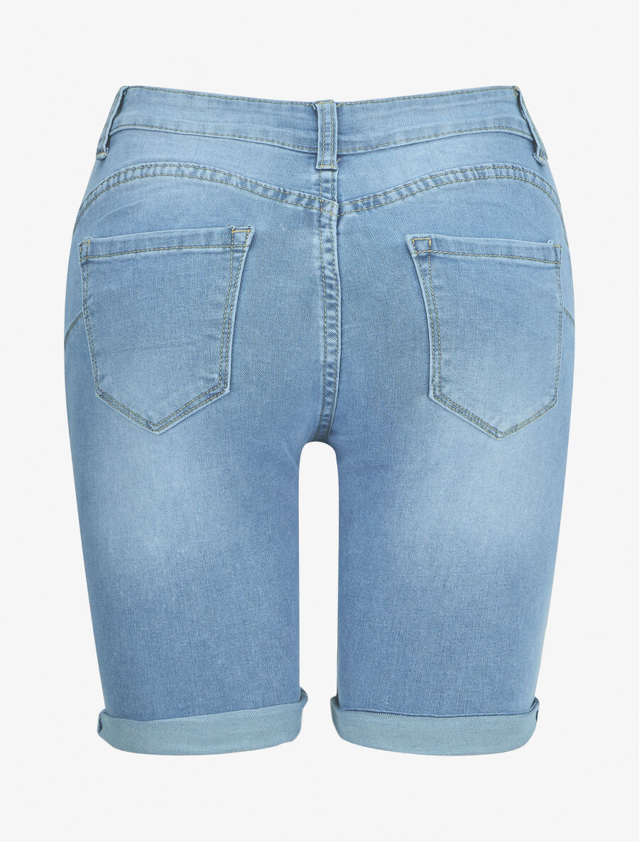 Bermuda push up à ourlets - Bleu denim - 2