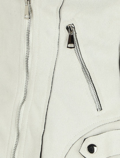Veste style perfecto effet daim - Écru - 3