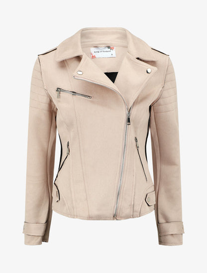 Veste style perfecto effet daim - Rose clair - 1
