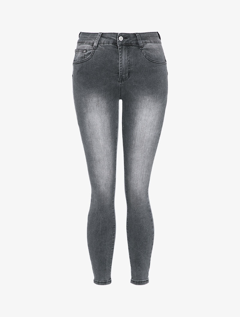 Jean skinny à taille haute délavé - Anthracite - 4