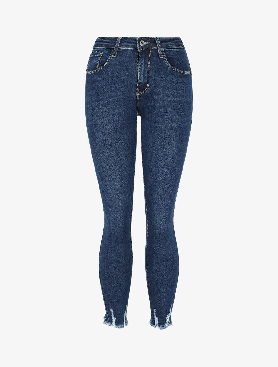 Jean skinny push up bords effilochés - Bleu denim - 1
