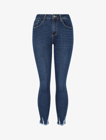 Jean skinny push up bords effilochés - Bleu denim - 1