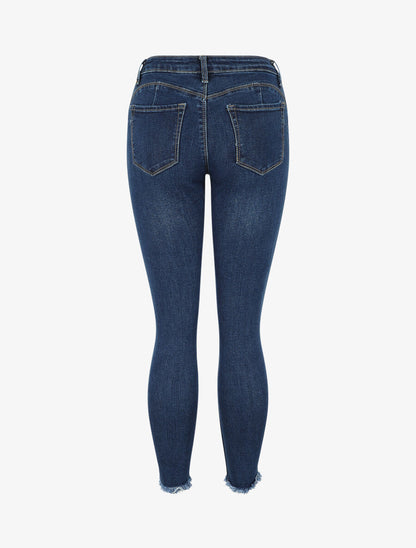 Jean skinny push up bords effilochés - Bleu denim - 2