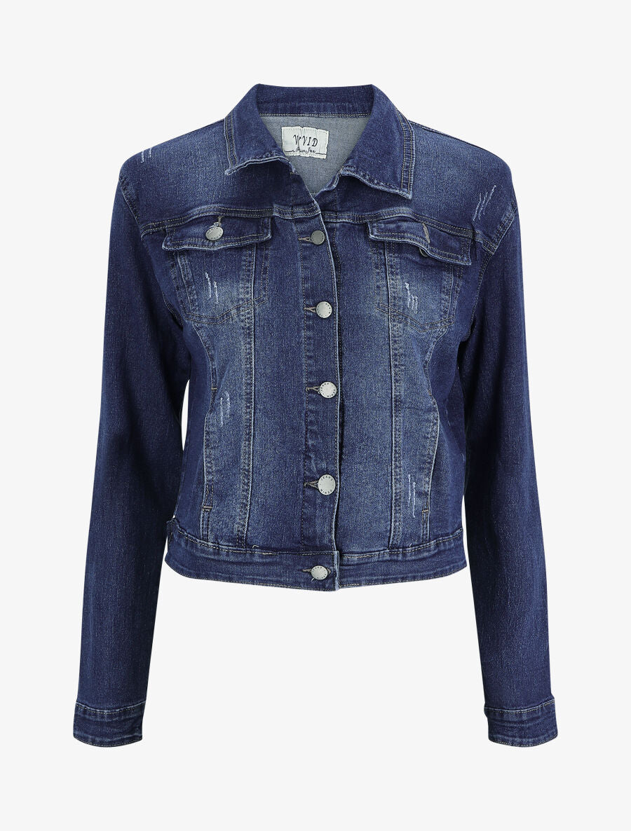 Veste en jean droite à détail griffures - Brut - 4