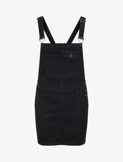 Robe salopette à poche sur la poitrine - Noir - 1