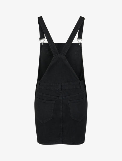 Robe salopette à poche sur la poitrine - Noir - 2