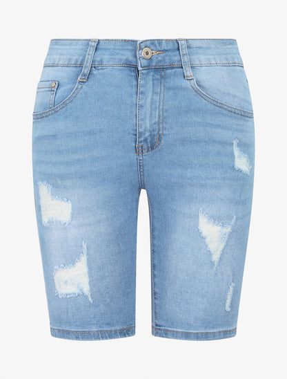 Bermuda push up en jean déchiré - Bleu clair - 5