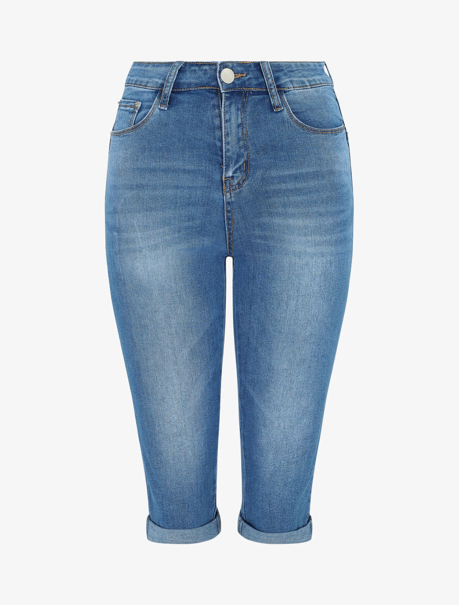 Pantacourt push up à ourlets - Bleu denim - 1