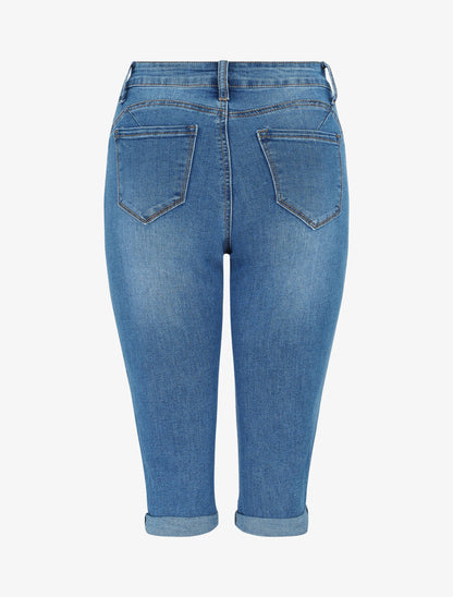 Pantacourt push up à ourlets - Bleu denim - 2