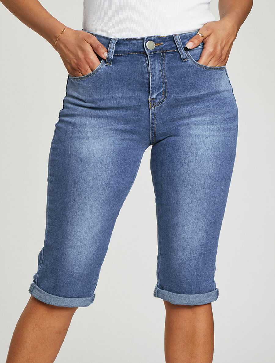 Pantacourt push up à ourlets - Bleu denim - 4