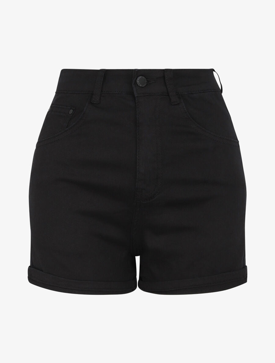 Short en jean à ourlets - Noir - 5