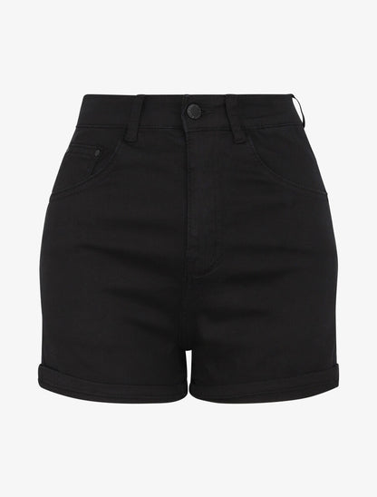 Short en jean à ourlets - Noir - 5