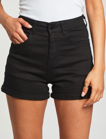 Short en jean à ourlets - Noir - 4