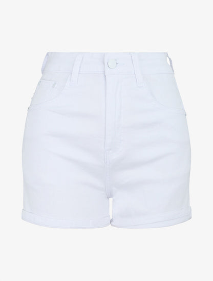 Short en jean à ourlets - Blanc - 5