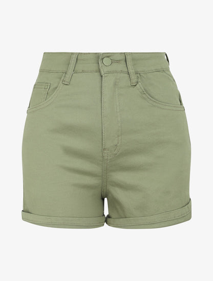 Short en jean à ourlets - Kaki - 5