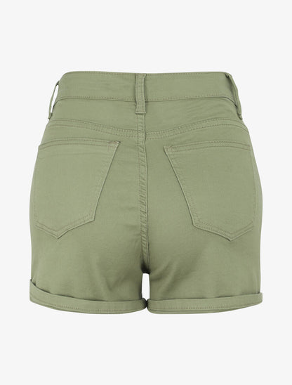 Short en jean à ourlets - Kaki - 2