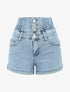 Short en jean à taille haute élastiquée - Denim clair - 4