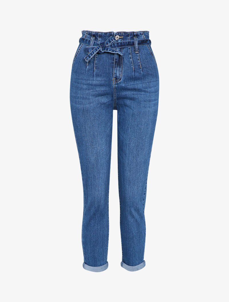 Jean mom à taille empire stylisée - Bleu - 4