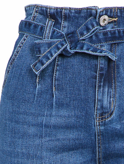 Jean mom à taille empire stylisée - Bleu - 3