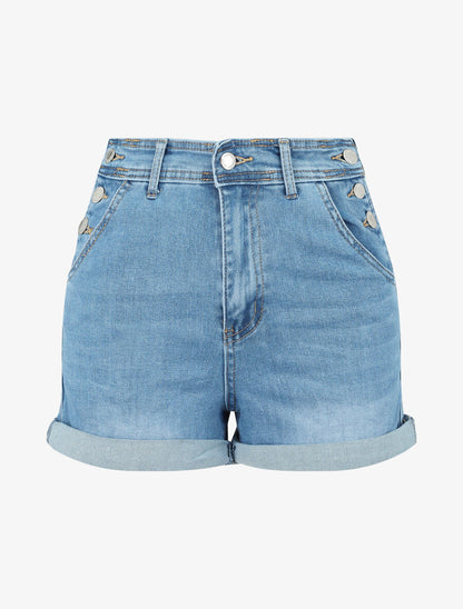 Short taille haute à côtés boutonnés - Denim - 4