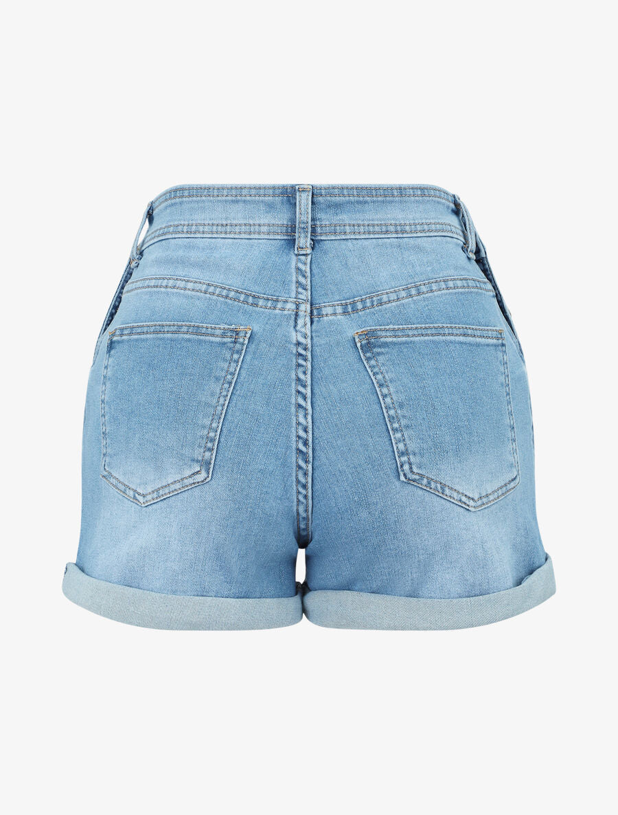 Short taille haute à côtés boutonnés - Denim - 2