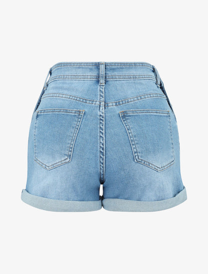 Short taille haute à côtés boutonnés - Denim - 2