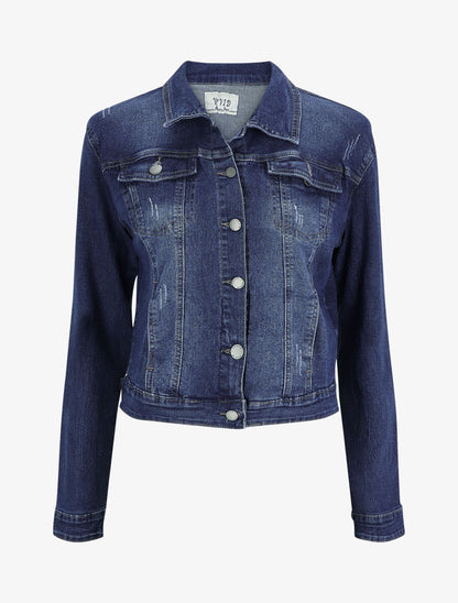 Veste en jean droite à détail griffures - Brut - 1