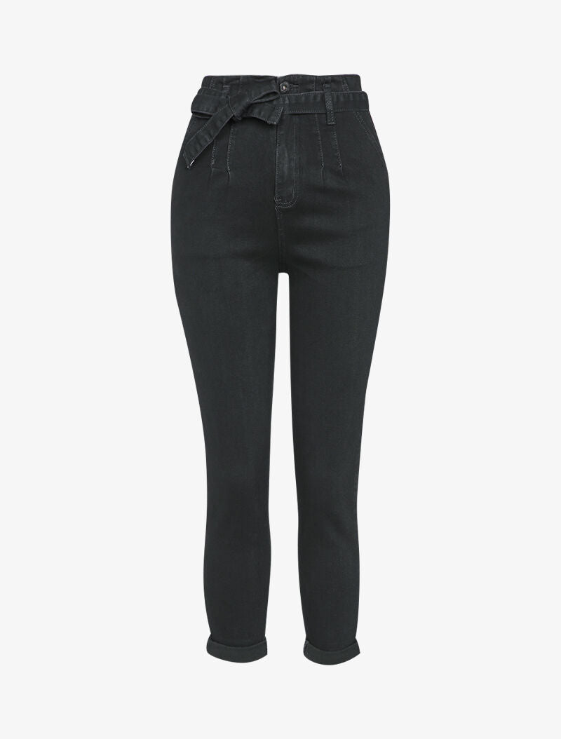 Jean mom à taille empire stylisée - Noir - 4