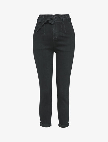 Jean mom à taille empire stylisée - Noir - 4