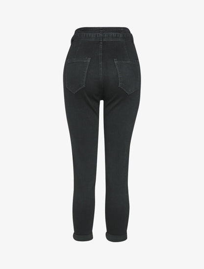 Jean mom à taille empire stylisée - Noir - 2