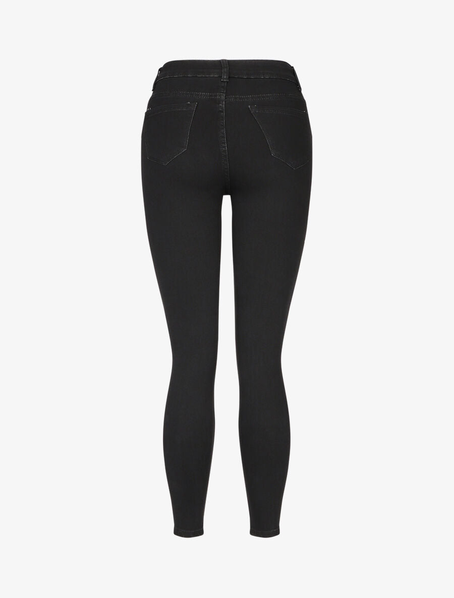 Jean skinny taille haute à strass - Noir - 2