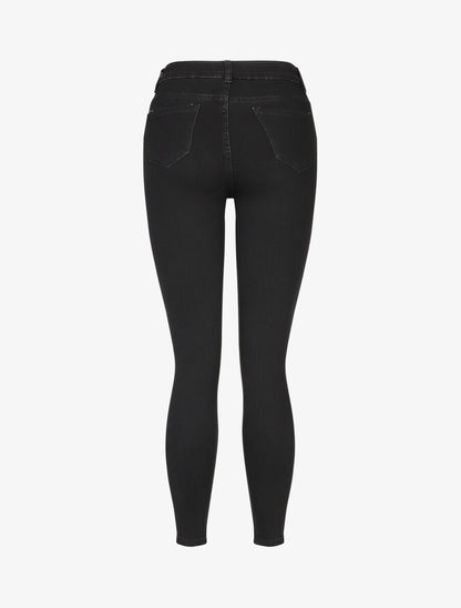 Jean skinny taille haute à strass - Noir - 2