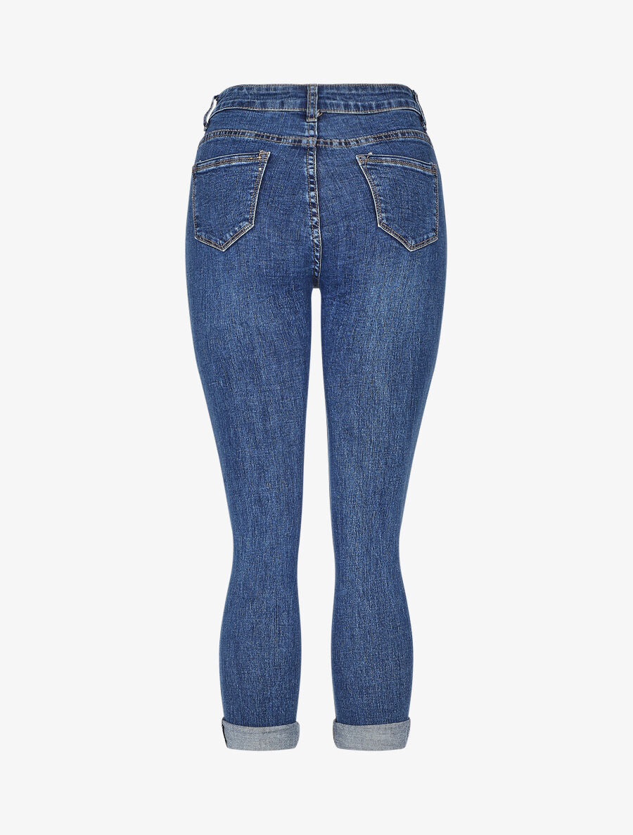 Jean slim taille haute à strass - Bleu - 2