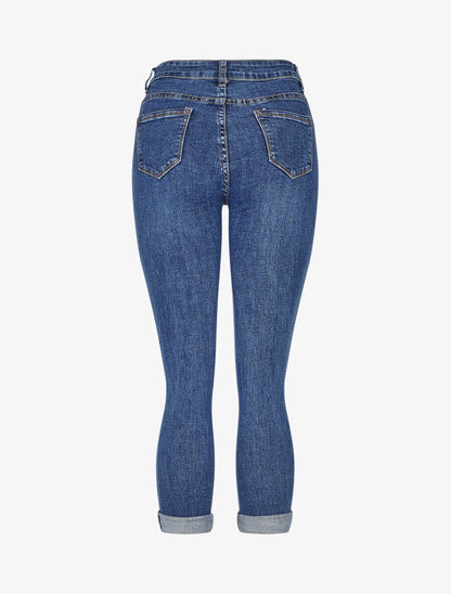 Jean slim taille haute à strass - Bleu - 2