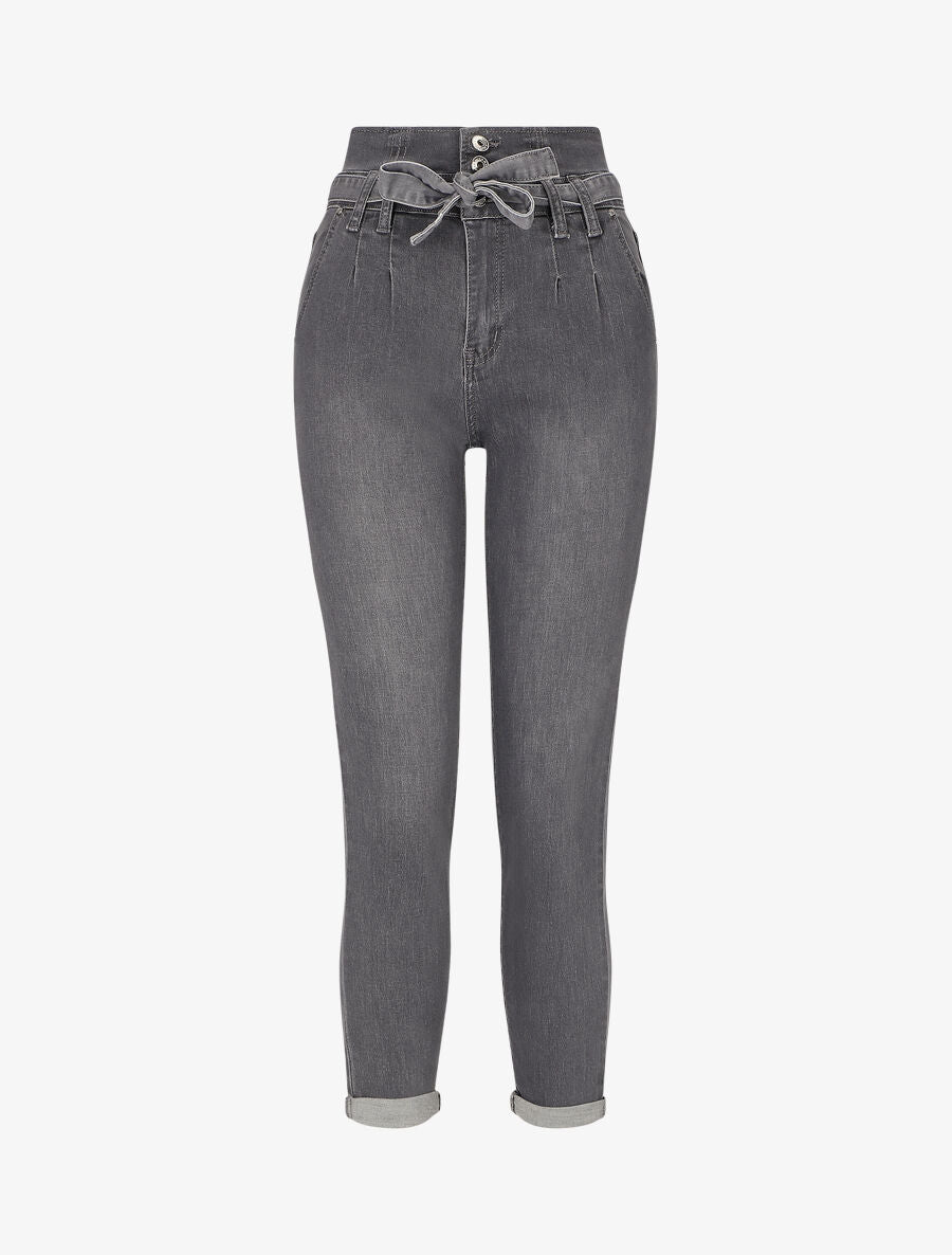 Jean mom fit taille haute boutonnée - Gris - 1