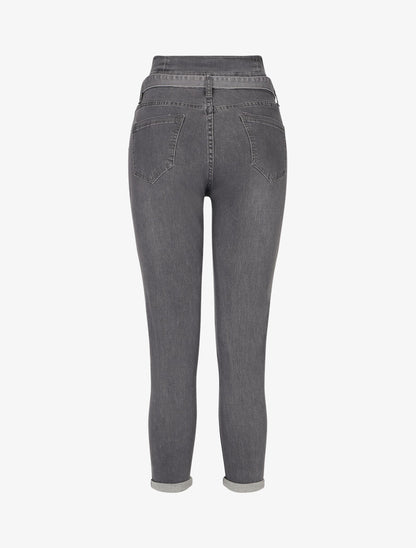 Jean mom fit taille haute boutonnée - Gris - 2
