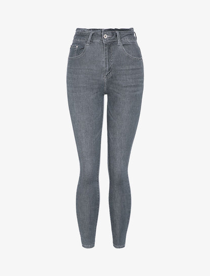 Jean taille haute froncée coupe skinny - Gris foncé - 1