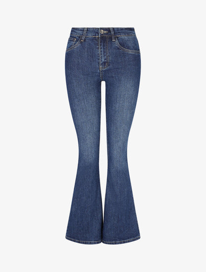 Jean flare stretch taille haute - Bleu denim - 1