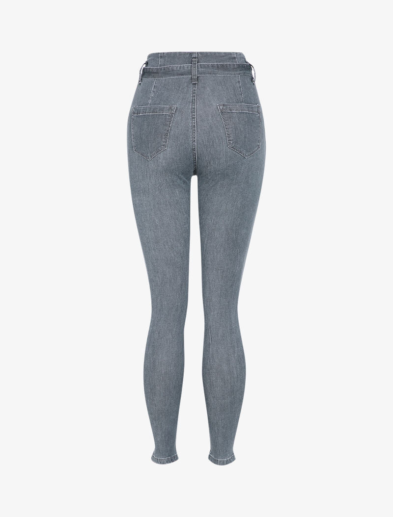 Jean taille haute à coutures contrastantes - Gris - 2