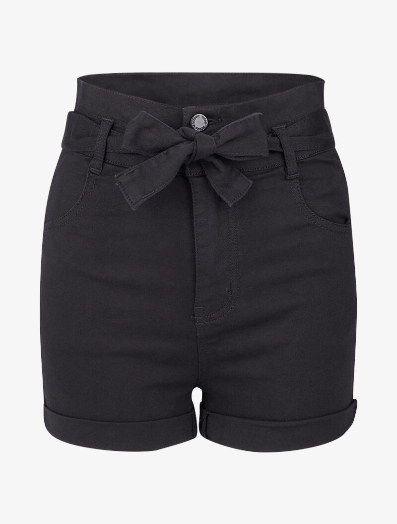 Short taille haute à ourlets - Noir - 1