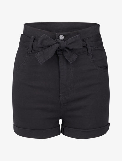 Short taille haute à ourlets - Noir - 1