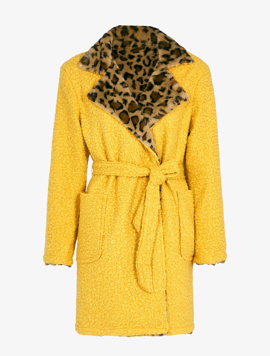 Manteau réversible effet laine bouclette - Moutarde - 1